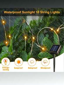 1 件銅線燈,7m/12m/22m/32m 戶外太陽能供電 Led 燈串,具有 8 種模式防水功能,白色/暖白色/多色光,適合花園、庭院、樹木、節日、派對和婚禮 - 黃色 - 查看 7