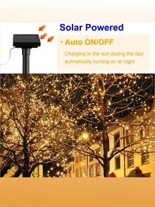 1 件銅線燈,7m/12m/22m/32m 戶外太陽能供電 Led 燈串,具有 8 種模式防水功能,白色/暖白色/多色光,適合花園、庭院、樹木、節日、派對和婚禮 - 黃色 - 查看 6