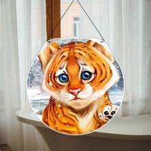 1pc 15cm*15cm/5.9inch*5.9inch Tiger Cub Color Ink Painting Suncatchers For The Window Wall/Windows Hanging Round Double-Sided Window Wall Art Hanging Acrylic Suncatcher With Chain Home Garden Indoor Outdoor Holiday Party Decor Ornament - 6655 - View 3