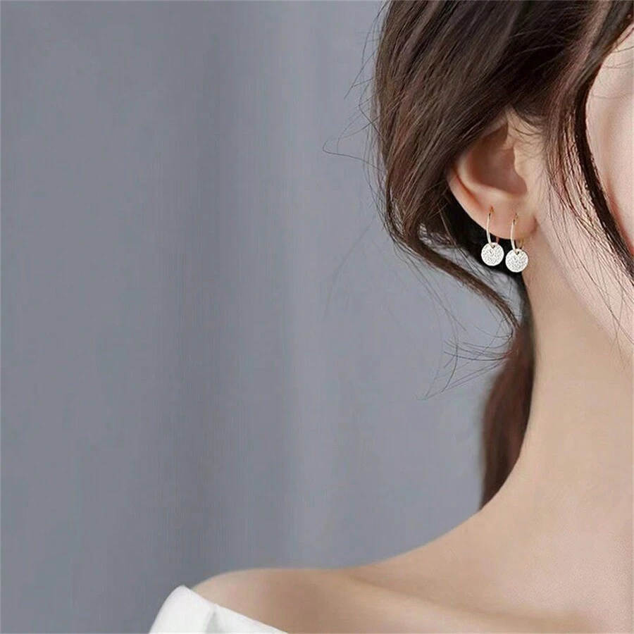 1入組925純銀耳環,女性簡約優雅的熔岩小圓盤耳釘,甜美銀寶珠飾品,新品上市 - 銀色 - 查看 1