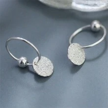 1入組925純銀耳環,女性簡約優雅的熔岩小圓盤耳釘,甜美銀寶珠飾品,新品上市 - 銀色 - 查看 4