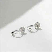 1入組925純銀耳環,女性簡約優雅的熔岩小圓盤耳釘,甜美銀寶珠飾品,新品上市 - 銀色 - 查看 3