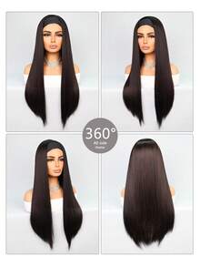 女式頭帶假髮長直 28 吋頭帶假髮優質合成頭帶假髮天然無膠無蕾絲前假髮帶頭帶和假髮帽 - 彩色 - 查看 4