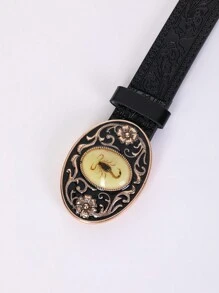 Boho Luminous Scorpion Buckle On Vintage Western Style Cowgirl Waist Belt Halloween Summer, School Fall, Autumn, Halloween - Black - View 2