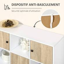 HOMCOM Commode Chambre Buffet Meuble de Rangement sur pied avec 6 cubes - Blanc et Aspect Bois - dim. 96L x 30P x 75H cm - Blanc - Voir 9
