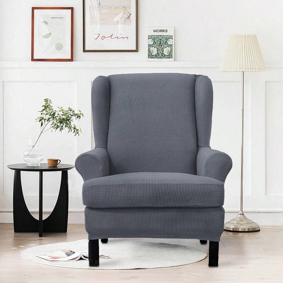 彈性老虎凳套，寬鬆四季通用單人沙發套，適用於家居裝飾保護家具 - 淺灰色 - 查看 1