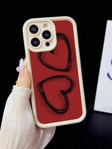 1pc White Anti-Fall Simple Tpu Phone Case With 2 Heart-Shaped Patterns For Iphones - Multicolor - View 1