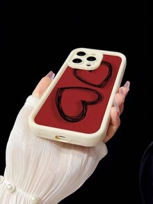 1pc White Anti-Fall Simple Tpu Phone Case With 2 Heart-Shaped Patterns For Iphones - Multicolor - View 3