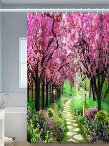 1入組印有景觀圖案的聚酯纖維防水淋浴簾,現代家居浴室裝飾 - 彩色 - 查看 1