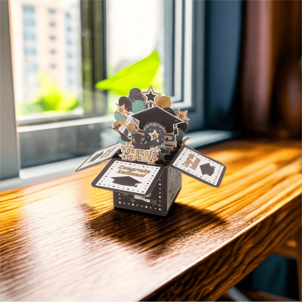 1pc 3d Pop-Up Gift Box With Foldable Greeting Card & Paper Craft Diy Materials Cartoon Creative Thanksgiving Card - Multicolor - View 1