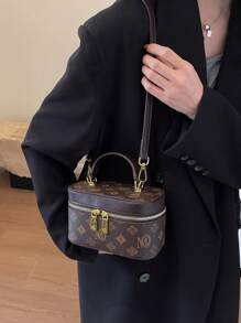 迷你時尚優雅 Pvc 撞色字母圖案復古手提包女式老花眼鏡 - 咖啡棕 - 查看 2