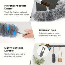 Microfiber Duster, Extendable Feather Duster (Stainless Steel) 33 To 98Inches, Reusable Bendable Dusters, Washable Dusters For Cleaning Ceiling Fan, High Ceiling, Blinds, Furniture, Cars,Garden Tools