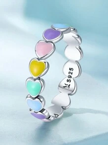 ESBERRY 1入組彩色心流行戒指適合女士S925純銀白金顏色精細首飾類日常穿著禮物 - 銀色 - 查看 5