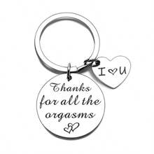 1個男士專屬「Thanks For All」不鏽鋼鑰匙扣，附有心形吊墜，為情人節禮物不二選擇 - 銀色 - 查看 1