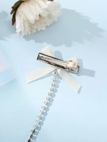 2pcs Ballet Style Butterfly & Rhinestone Ribbon Braided Hair Clip - Beige - View 3