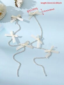 2pcs Ballet Style Butterfly & Rhinestone Ribbon Braided Hair Clip - Beige - View 5