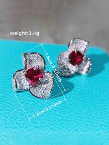 1對可愛的方形氧化鋯花朵耳針,適用於女士婚禮、派對、訂婚、周年紀念日珠寶及情人節禮物 - 1# - 查看 5