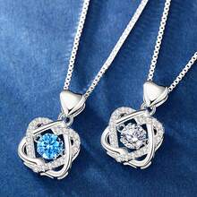 1 件優雅 S925 銀合成立方氧化鋯海洋心形吊墜項鍊,送給妻子或女朋友的完美情人節禮物 - 白金藍鋯 - 查看 2