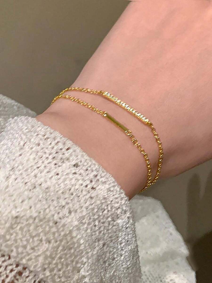 BALMORA 1 pieza Pulsera delicada y lujosa de plata esterlina decorada con circonita cúbica de doble capa para fiesta de mujeres y regalo de vacaciones para la mejor amiga