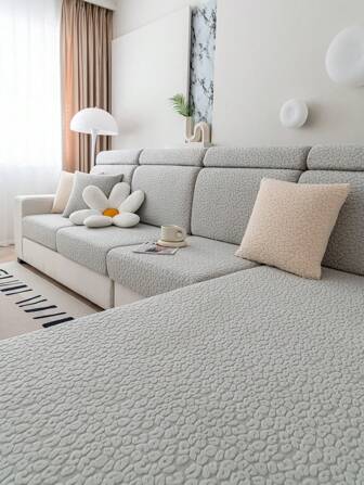 1pc Thickened Winter Warm Fleece Jacquard Anti-Skid Sofa Cushion Cover, Simple Modern Style Soft Skin-Friendly Pet-Resistant Elastic Sofa Cover, Pet-Friendly Scratch-Resistant Solid Color Sofa Cover Suitable For Living Room L-Shaped Sectional Sofa And 1/2/3/4 Seater Sofa (Sold Separately)