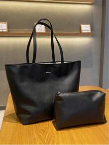 Soft Leather Large Capacity Tote Bag, Reversible Shoulder Bag With Unique Design Suitable For Handheld, Shoulder, Underarm. Suitable For School And Commute. - Beige - View 4