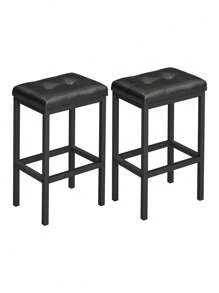VASAGLE Taburetes de Bar  Taburetes de Barra  Juego de 2 Taburetes Tapizados de PU   40 x 30 x 62 cm  sin Respaldo  Montaje Simple  Industrial  Cocina  Comedor  Asiento Negro y Marco Negro MLBC068B81 - Negro - Ver 2