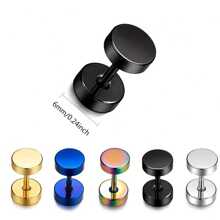 1pc Stainless Steel Screw Flat Back Disc Stud Earrings For Men Women Ear Piercing Plugs Tunnel Punk Style - Ear Studs - View 2
