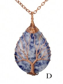 銅線纏繞的天然寶石吊墜項鍊 - 銅色 - 查看 13