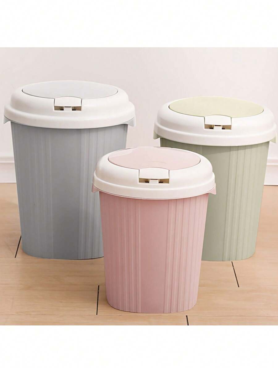 1pc Office Desktop Simple Plastic Shake Lid Trash Can Household Mini Garbage Can Creative European Living Room Table With Lid Paper Basket - Multicolor - View 1