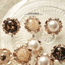 6/12入組珍珠、金箔、鑽石飾面塑料扣子,適用於西裝外套、大衣、毛衣diy - 黑與白 - 查看 2