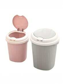 1pc Office Desktop Simple Plastic Shake Lid Trash Can Household Mini Garbage Can Creative European Living Room Table With Lid Paper Basket - Multicolor - View 5