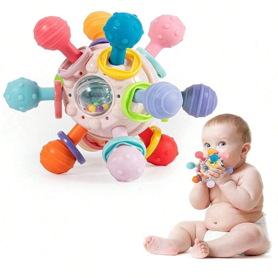 嬰兒感官咬噬玩具,嬰兒蒙特梭利感官咬噬球玩具,易於握持的1pc嬰兒咬噬環咀嚼玩具,適合3-6-12-18個月的男女寶寶禮物 - 彩色 - 查看 1