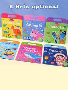 1pc 3-6-Year-Old Children's Sticker Book, Early Education Quiet Glue Press Sticker Puzzle, Removable & Reusable, Includes Ocean World, Animal, Dinosaur, And Traffic Stickers - Yellow - View 6