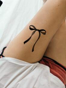 1pc Black Waterproof & Sweatproof & Washable Non-Reflective Temporary Tattoo Sticker With A Bowknot Pattern, Suitable For Fashionable Daily Use - Black - View 4