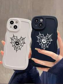 2 件心形和蜘蛛网波浪图案防震 Y2K Y2K 别致情侣手机壳，适用于 Apple 15 Pro Max 防水防摔防刮 - 彩色 - 查看 4