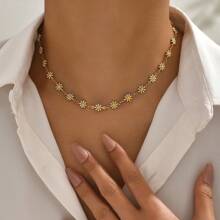 雛菊項鍊（女款）,歐美時尚非凡油滴不鏽鋼珠寶,精緻花環項鍊,高端感 - 小皺菊項鍊 - 查看 1