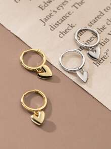 1對925銀極簡主義情人節耳環時尚女士少女派對珠寶禮物 - 金色 - 查看 3