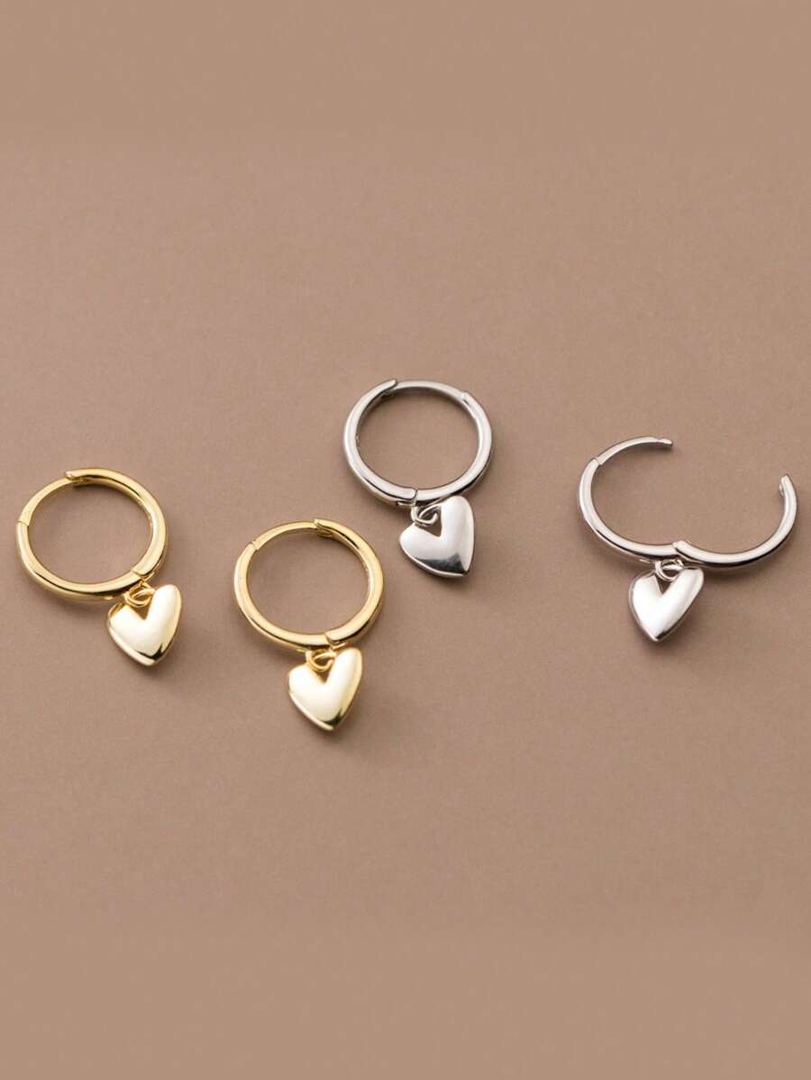 1對925銀極簡主義情人節耳環時尚女士少女派對珠寶禮物 - 金色 - 查看 1