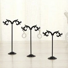 Modern Jewelry Organizer, 3 Pcs Black Metal Tabletop Earring And Necklace Jewelry Storage Display Rack - Black - View 8