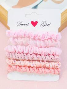 1 Set Of 6pcs Girls' Light Color & Mixed Pattern Printed Headbands, Polka Dots, Pleated, Cute Flowers, Organza Material, Light Weight & High Elasticity, Suitable For Daily Use In Spring - Pink - View 5