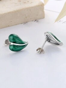 925純銀時尚3d心形耳釘（綠銹填充效果）,男女兼用日常佩戴風格 - YW1548 - 查看 4