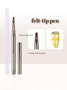 1個帶條紋圖案的指甲刷,金屬手柄,高級簡約設計,適用於精確繪畫並可繪製多條線條 - 黑色 - 查看 1