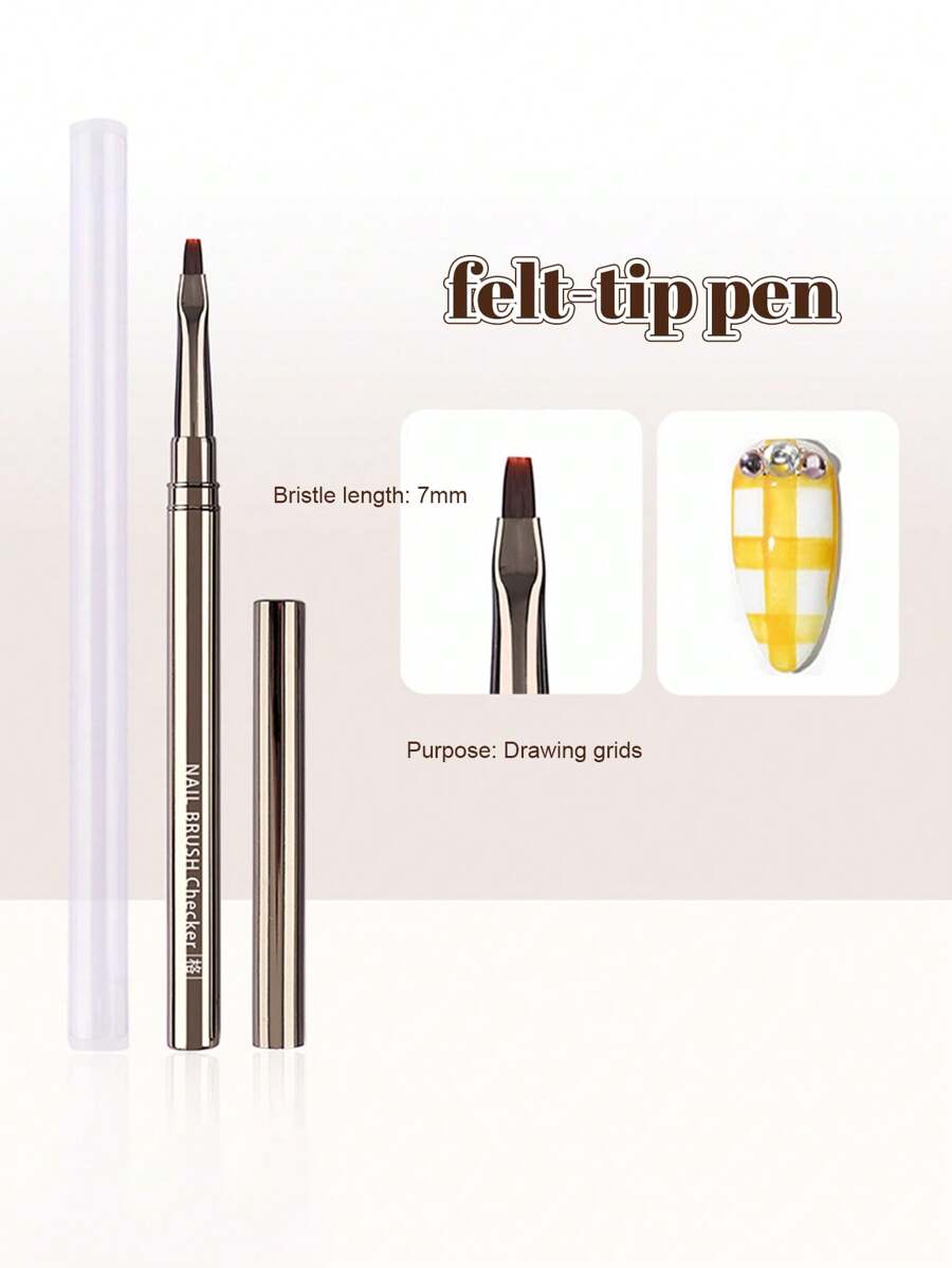 1個帶條紋圖案的指甲刷,金屬手柄,高級簡約設計,適用於精確繪畫並可繪製多條線條 - 黑色 - 查看 1