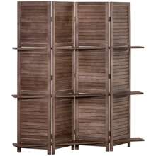 HOMCOM Paravent persienne en bois 4 panneaux 162 x 170 cm avec 3 étagères séparateur de pièce pliable cloison de séparation intérieur coloris noyer - Tabac - Voir 9