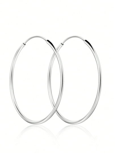 1 Par Fashionable Minimalista Estilo Francês S925 Prata Esterlina Ciclo Brincos De Argola , Prata Presente