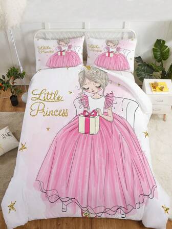 3pcs Quilt Cover Set, Fashion Little Girl Print Bedding Set, Soft Comfortable Polyester Bedding, For Bedroom, Guest Room (1*Quilt Cover + 2*Pillowcase, Without Core)