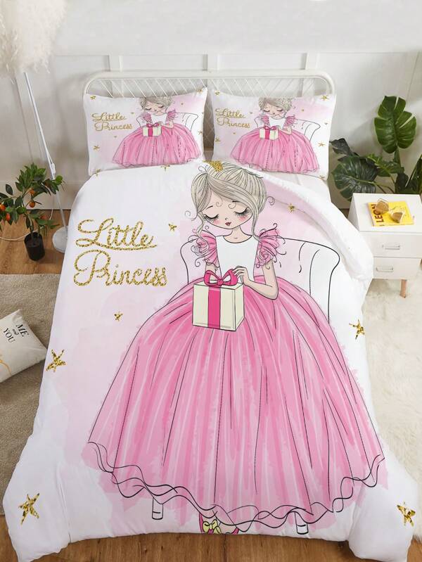 3 Piezas Set De Funda De Edredón, Set De Ropa De Cama Con Estampado De Niña De Moda, Ropa De Cama De Poliéster Suave Y Cómoda Para Habitación De Dormir, Habitación De Invitados (1 Funda De Edredón Y 2 Fundas De Almohada, Sin Núcleo)