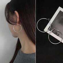 1對金色,銀色和黑色鈦鋼圓形耳環[不褪色且低過敏性],時尚設計和簡約風格 - 銀色 - 查看 5