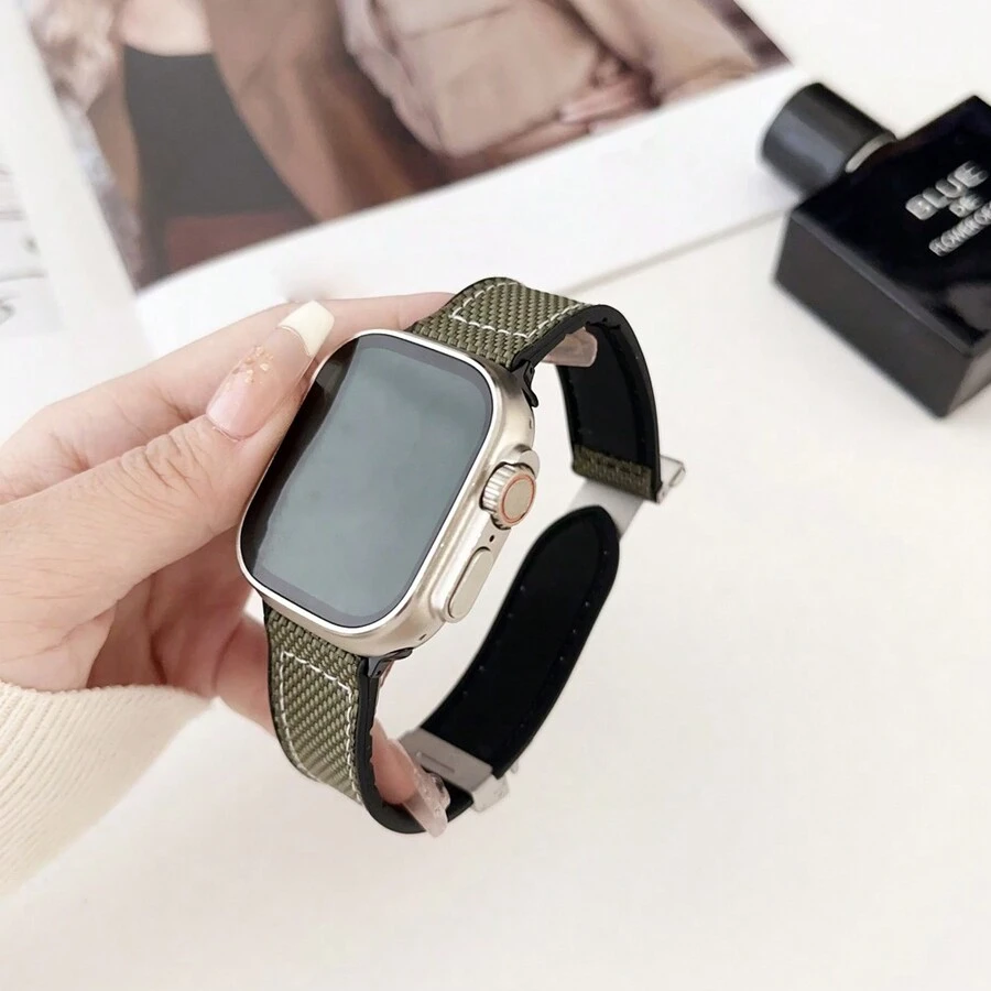 1 条硅胶编织表带，兼容 38/40/41/42/44/45/49 毫米 Apple Watch Ultra/Se/8/7/6/5/4/3/2/1 - 軍綠色 - 查看 1