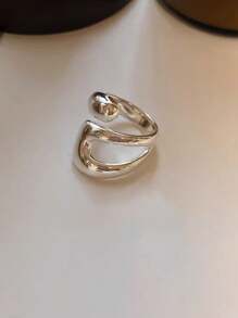 FOREVER QUEEN 925 纯银环绕戒指不对称水滴设计搭配日常服装你值得拥有这样的珠宝 - 銀色 - 查看 7